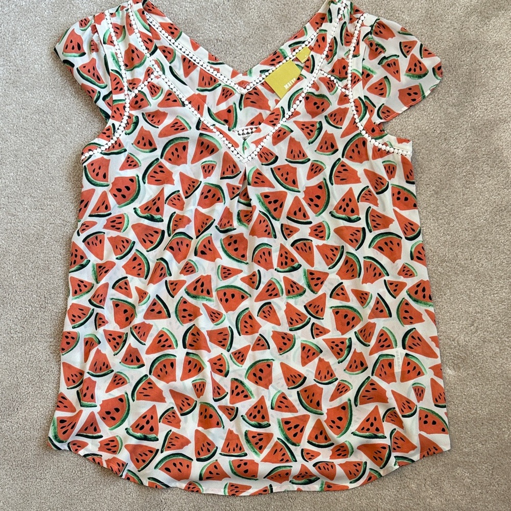 Maeve Watermelon Print Blouse - Red and Green